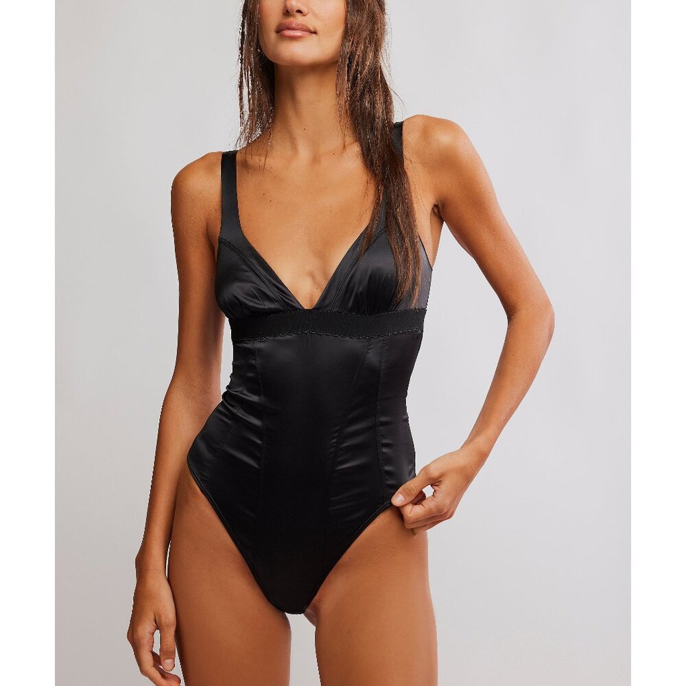 NWT Free People Anywhere With You Bodysuit in Black Size XL
